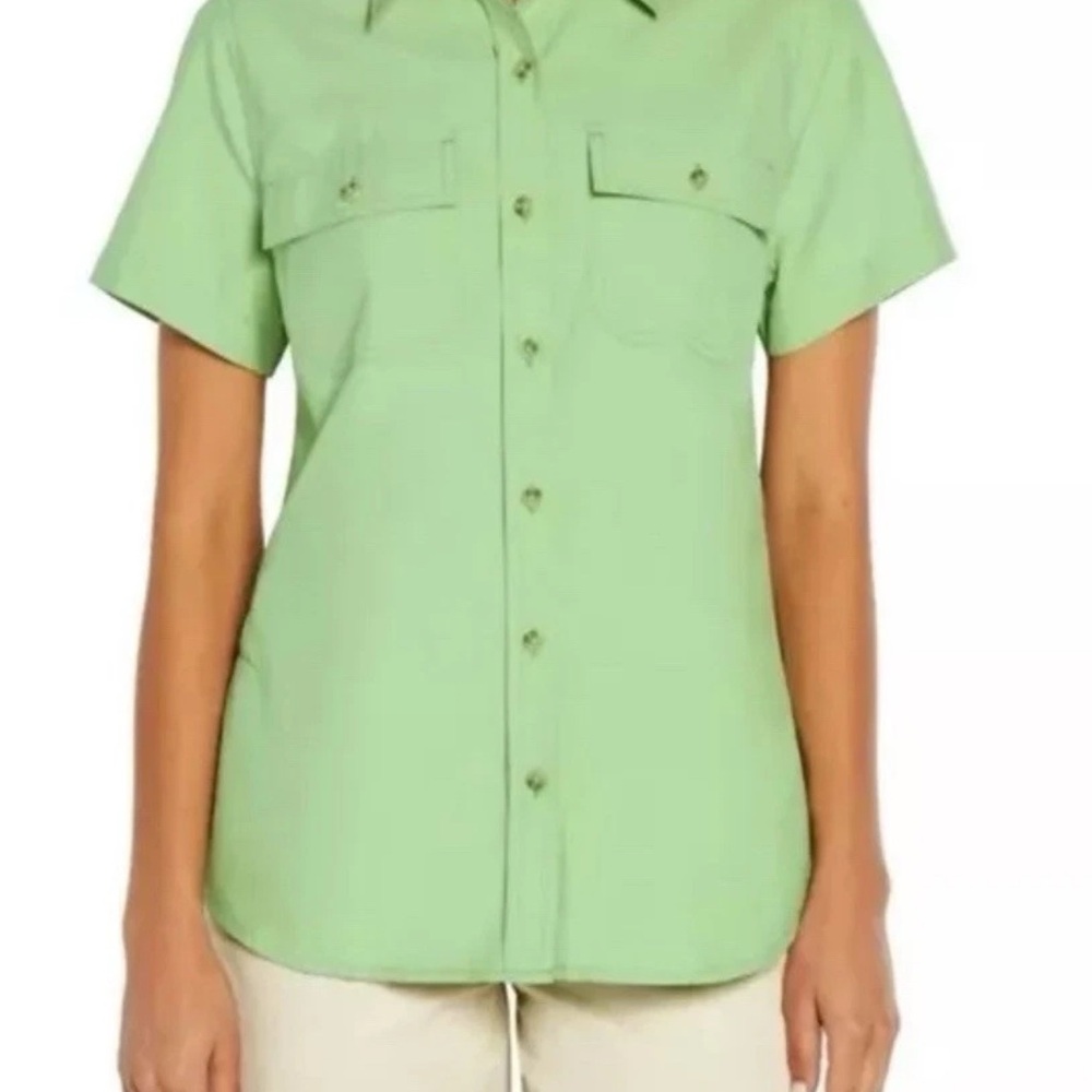 Women’s Eddie Bauer Green Short Sleeve Moisture wick Button-Up Shirt XL New